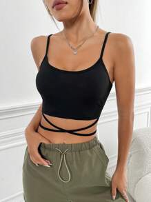 SHEIN EZwear 十字交叉後綁帶吊帶短上衣 - 黑色 - 查看 1