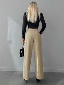 EURMUSE High Waist Plicated Detail Suit Pants - Apricot - View 2