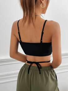 SHEIN EZwear 十字交叉後綁帶吊帶短上衣 - 黑色 - 查看 2