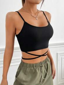 SHEIN EZwear 十字交叉後綁帶吊帶短上衣 - 黑色 - 查看 6