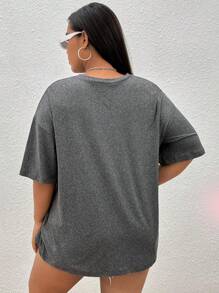 SHEIN EZwear Plus Letter Graphic Drop Shoulder Tee - Dark Grey - View 2