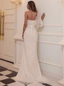 Missord 單肩高衩亮片正式連衣裙 - 白色 - 查看 2