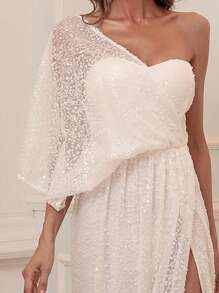 Missord 單肩高衩亮片正式連衣裙 - 白色 - 查看 3