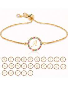 1pc Bohemian Copper Beaded Adjustable Bracelet With & 26 Letters & Shell Pendant, Perfect For Party And Festival Gift, Couple Jewelry - Multicolor - View 1