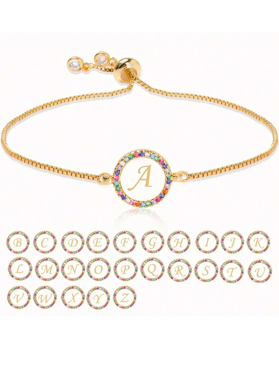 1pc Bohemian Copper Beaded Adjustable Bracelet With & 26 Letters & Shell Pendant, Perfect For Party And Festival Gift, Couple Jewelry - Multicolor - View 1