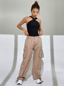 SHEIN EZwear 素色交叉繞頸緊身連體衣