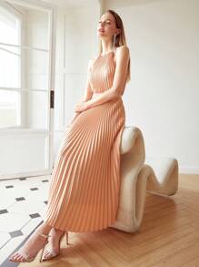 MOTF PREMIUM Váy hai dây xếp li bồng bềnh - Màu Cam san hô - Xem 4