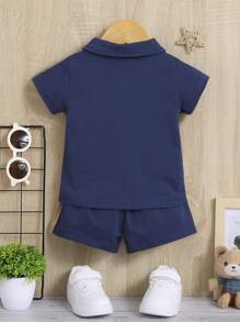 SHEIN Baby Boy Letter Graphic Colorblock Polo Shirt & Shorts - Multicolor - View 2