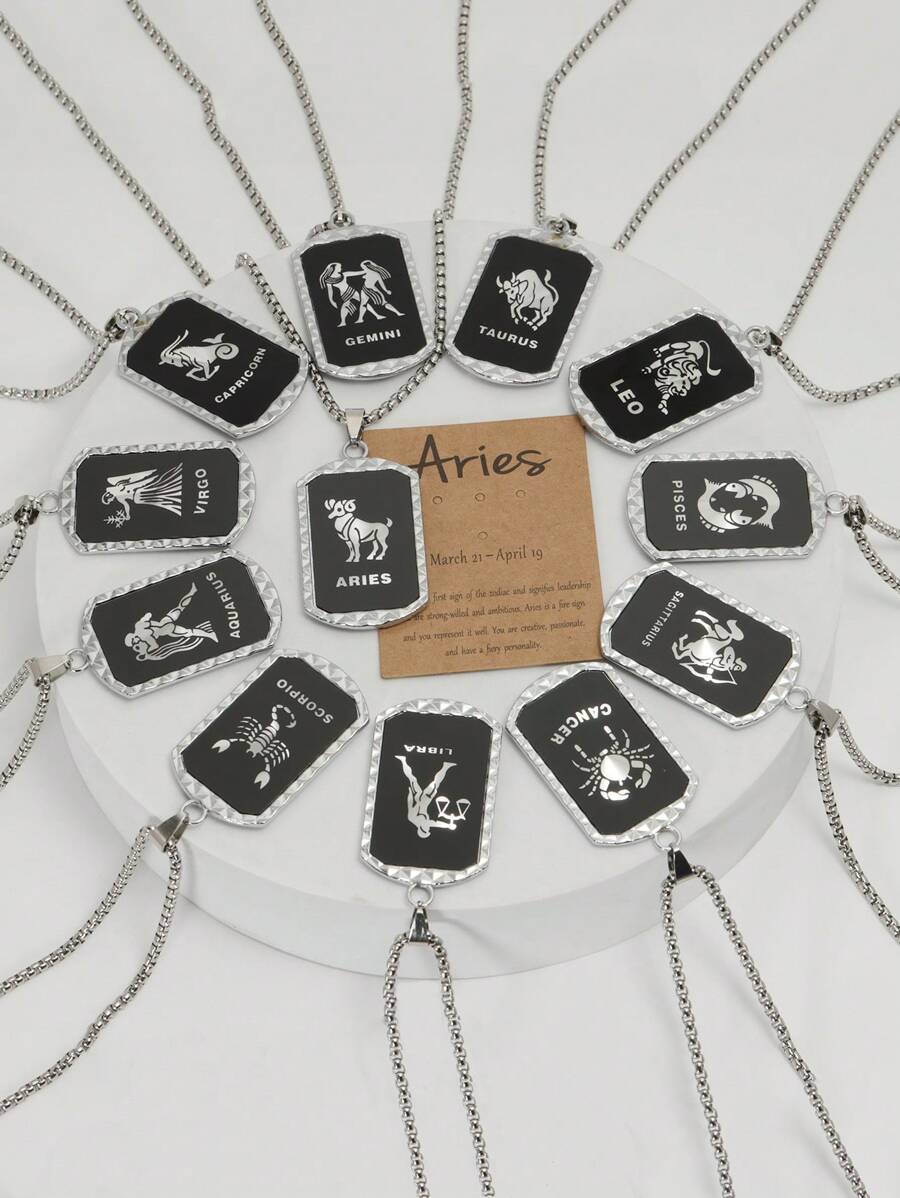 1入組龐克嘻哈鋅合金星座細節幾何吊墜項鍊適合女士男士日常裝飾 - 彩色 - 查看 1