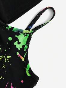 SHEIN Tween Girl High Low Hem Tee & Splash Ink Print Cami Dress