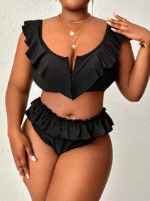 SHEIN Swim Curve Top bikini ribete con fruncido