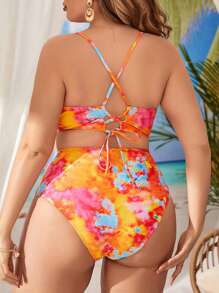 SHEIN Swim Curve 大尺碼染色加 push up 沙灘比基尼套裝夏季沙灘 - 彩色 - 查看 2