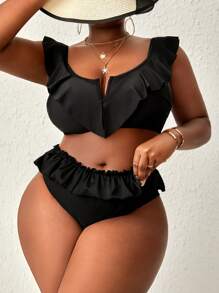 SHEIN Swim Curve Top bikini ribete con fruncido