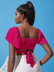 SHEINNeu Áo sơ mi nữ Buộc lại Trọn gói màu trơn Giải trí - Màu Hồng Tươi - Xem 3