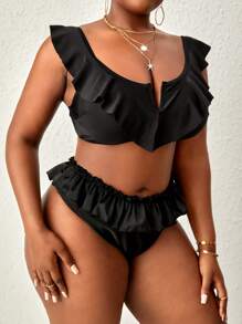 SHEIN Swim Curve Top bikini ribete con fruncido