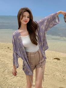 DAZY Vải in hoa Mở Mặt trước áo - Màu Lilac Tím - Xem 7