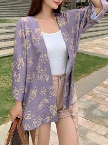 DAZY Vải in hoa Mở Mặt trước áo - Màu Lilac Tím - Xem 9