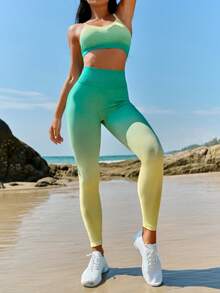 SHEIN Yoga Futuristic Ombre Print Wide Waistband Sports Set - Multicolor - View 5