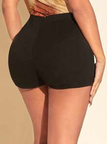SHEIN SXY Lace Up Front Solid Shorts - Black - View 2
