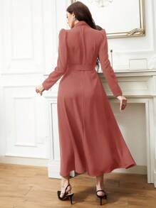 Modelyn Solid Belted A-Line Dress Long Evening Dresses