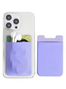 1pc Solid Adhesive Card Holder Bag - Purple - View 1