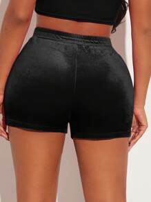 SHEIN SXY Shorts con diamante de imitación con patrón de letra de terciopelo