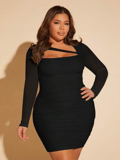 SHEIN SXY Vestido ajustado con abertura fruncido de malla