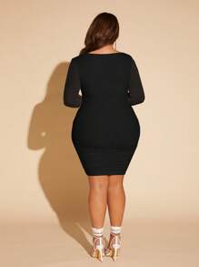 SHEIN SXY Plus Cut Out Ruched Mesh Bodycon Dress,Graduation Dress - Black - View 2