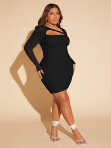 SHEIN SXY Plus Cut Out Ruched Mesh Bodycon Dress,Graduation Dress - Black - View 5