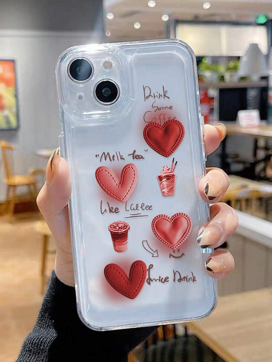 Ốp Điện Thoại Trong Suốt In Hình Trái Tim Tương Thích Với iPhone15/15Plus/15Pro/15Promax