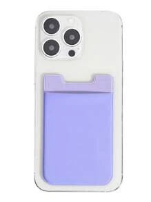 1pc Solid Adhesive Card Holder Bag - Purple - View 4