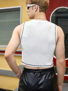 FeverCity Men Top-stitching Crop Tank Top - White - View 2