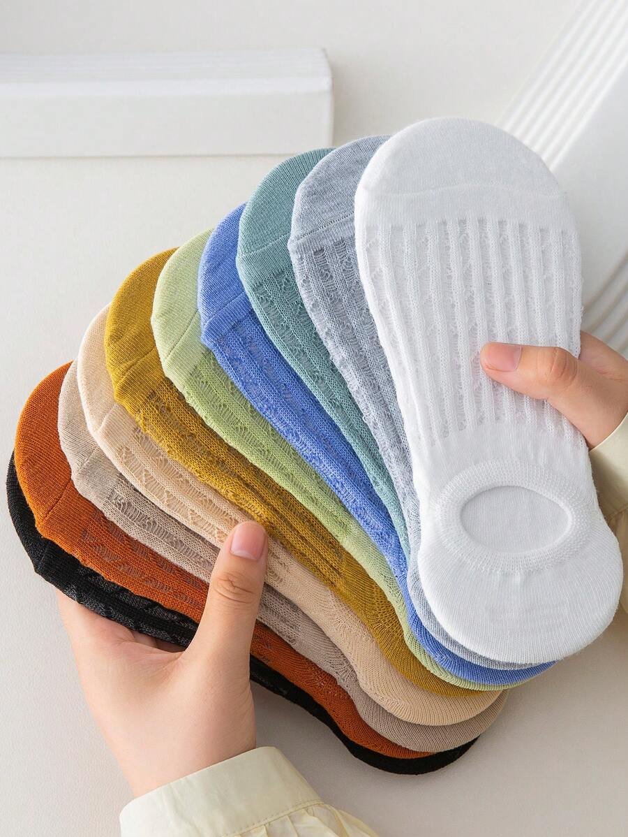 10pairs Solid Invisible Socks - Multicolor - View 1