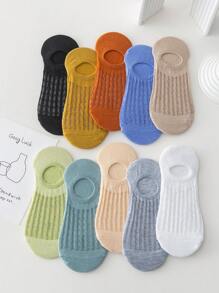 10pairs Solid Invisible Socks - Multicolor - View 3
