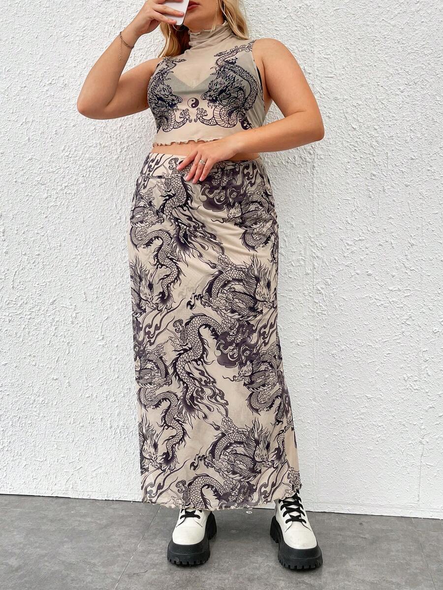 SHEIN EZwear Bộ thời trang Plus Size Thắt nút Xù nhỏ Xù Trọn gói Thú vật Đồ họa Giải trí - Nhiều màu - Xem 1