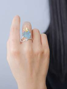 1入組藍晶蝴蝶設計可調節戒指女士們首飾類S925純銀精細首飾類週年禮物 - 金色 - 查看 3