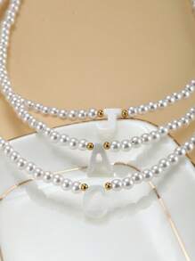 Letter Charm Faux Pearl Beaded Necklace