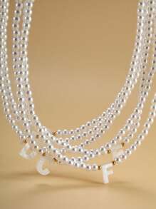 Letter Charm Faux Pearl Beaded Necklace