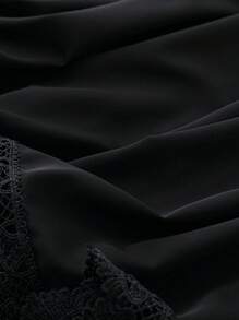 SHEIN LUNE 大碼拼接蕾絲下擺彈性腰帶半身裙 - 黑色 - 查看 4