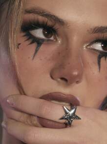 ROMWE Goth 1 Vintage Đơn Giản Hợp Kim Kẽm Họa Tiết Kim Loại Ngôi Sao Trang Trí Nhẫn Cho Nữ Trang Trí Hàng Ngày - Màu Bạc Cổ - Xem 2