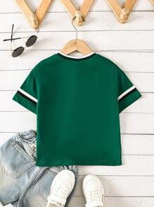 SHEIN Tops con gái lớn Lá thư Sọc Giải trí - màu xanh lá - Xem 2