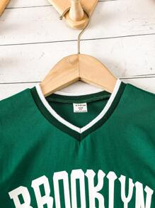 SHEIN Tops con gái lớn Lá thư Sọc Giải trí - màu xanh lá - Xem 3