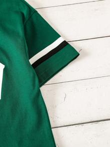 SHEIN Tops con gái lớn Lá thư Sọc Giải trí - màu xanh lá - Xem 4