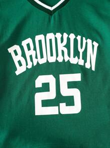 SHEIN Tops con gái lớn Lá thư Sọc Giải trí - màu xanh lá - Xem 5