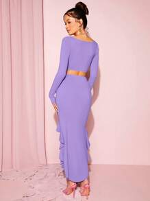 SHEIN BAE Square Neck Crop Top & Ruched Asymmetrical Hem Skirt