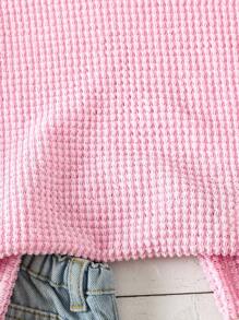 SHEIN 少女用格子針織蝙蝠袖t恤 - 粉色 - 查看 3