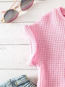 SHEIN 少女用格子針織蝙蝠袖t恤 - 粉色 - 查看 4