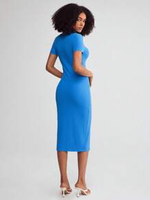 SHEIN BASICS Vestido De Cuello Polo Con Abertura En El Muslo - Azul - Ver 2