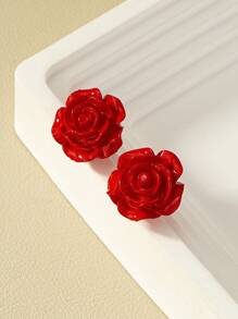 花朵耳钉 情人节、妈妈、母亲、母亲节、礼物 - 紅色 - 查看 2
