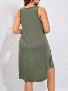 SHEIN LUNE 大碼素色背心洋裝 - 軍綠色 - 查看 2
